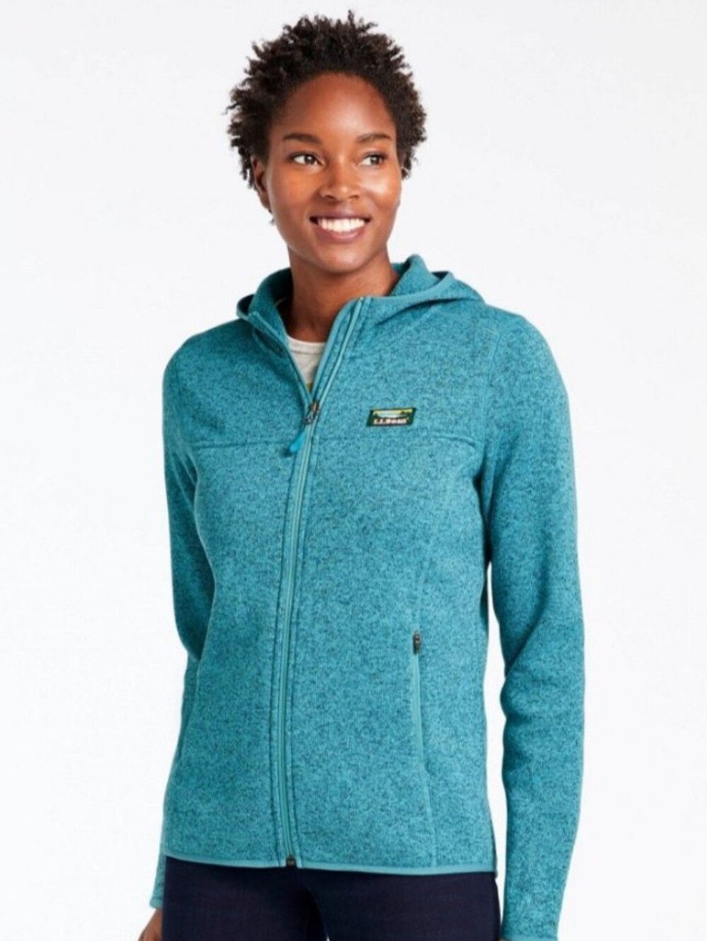 L.L.Bean Teal Knit-Look Full Zip Hoodie PS